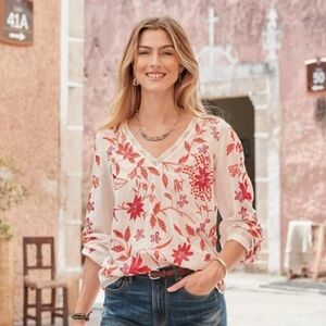 Sundance Floral Blouse in Red and Cream